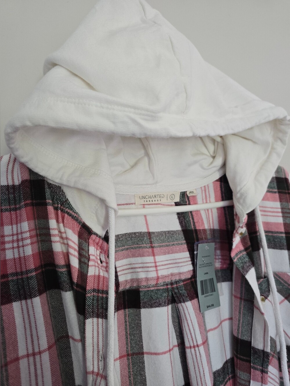 NWT Women's Super Soft Plaid Hoodie. Pink/gray. Cotton/viscose Blend. Large. - Picture 2 of 7